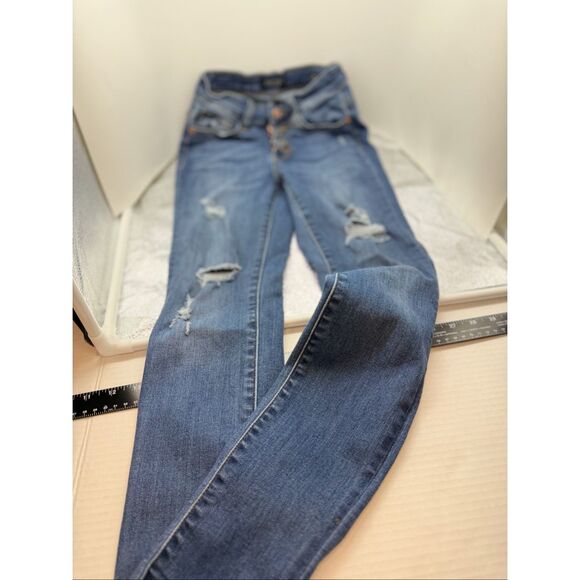 Judy Blue Jeans Women's Size 24 Skinny Fit Distressed Blue Jeans Button Fly - Picture 2 of 11